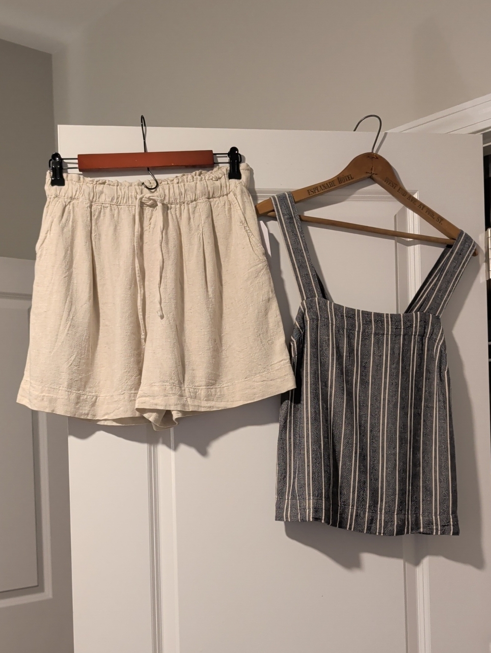 Time and Tru Cream Linen-Look Shorts and Navy Striped Tank Set